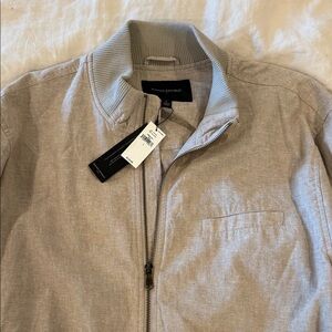 Banana Republic Men's Light Taupe Zip-Up Bomber Jacket Linen Large